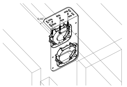 Motor side bracket mounted in pocket 0.46 inches from back wall, isometric view