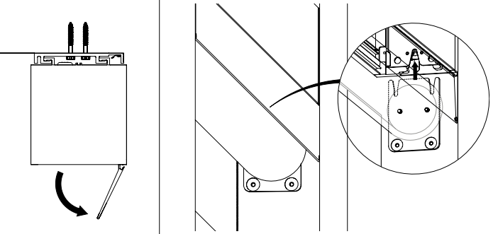 Zen 2 cassette tilting down for bracket engagement, with close-up showing thru-bolt mounting hardware detail