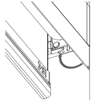 Arrow indicating cassette click-locking into ceiling bracket during installation