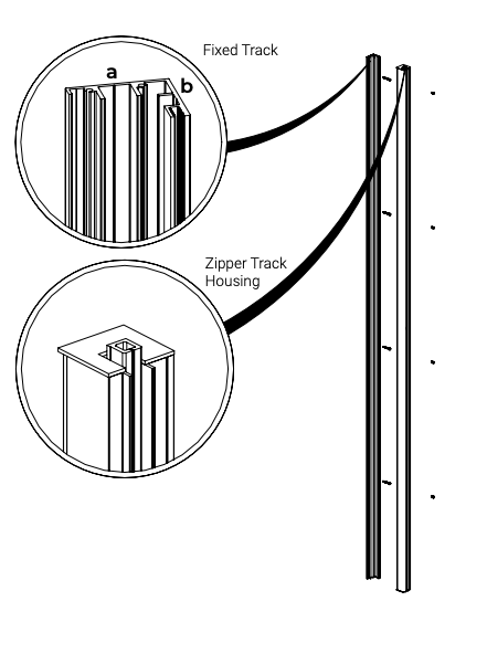 Track assembly showing fixed track sides a and b for different mounting configurations