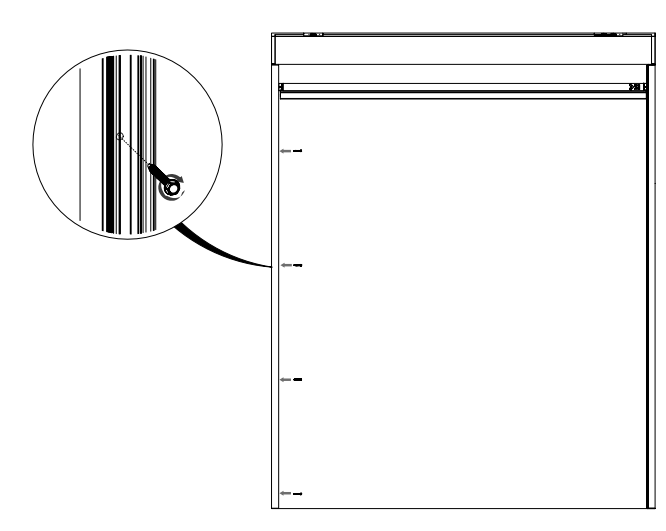 Closeup callout showing screw location on Zen 2 Shade cassette side rail during installation