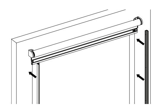 Zen 2 Shade roller mounted in opening with arrows indicating zipper track placement on both sides