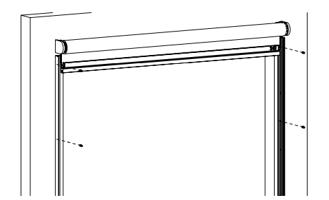 Zen 2 Shade roller and brackets mounted inside a door frame opening, line drawing