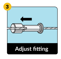 Step 3 diagram showing arrow pushing fitting along cable to adjust position