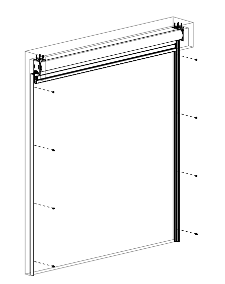Zen 2 Shade exploded diagram showing roller housing mounted in ceiling pocket with zipper tracks and fabric panel extended downward