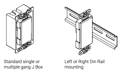 Two Pegasus mounting options: standard J Box and Din Rail side-by-side diagram