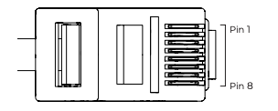 RJ45 connector diagram showing Pin 1 and Pin 8 label locations