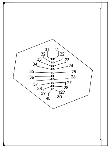 Numbered wiring diagram showing 20 paired connection points (21-40) arranged in a hexagonal zone