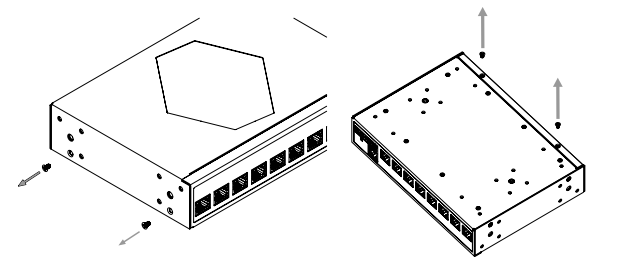 Janus unit shown from two angles with arrows indicating power supply connection points on sides and top