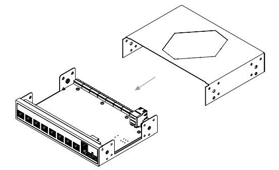 Janus control unit separating from its metal cover plate, shown in exploded isometric view