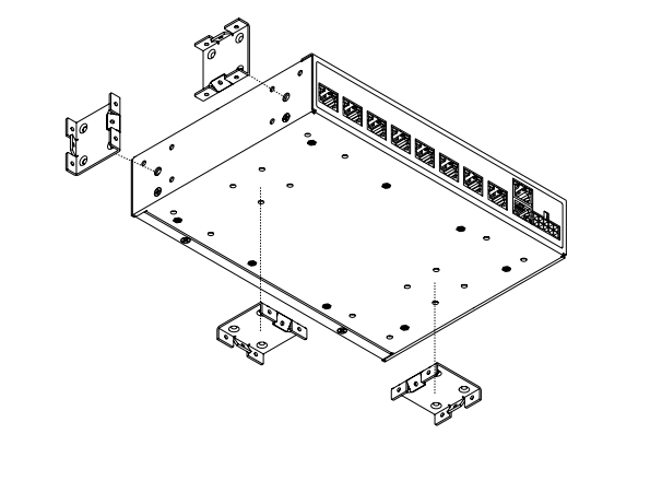 Exploded diagram showing Janus unit with four mounting brackets aligning to its corners via dotted lines