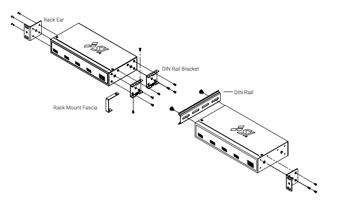 Step-by-step assembly diagram for mounting two Kratos units in full rack configuration