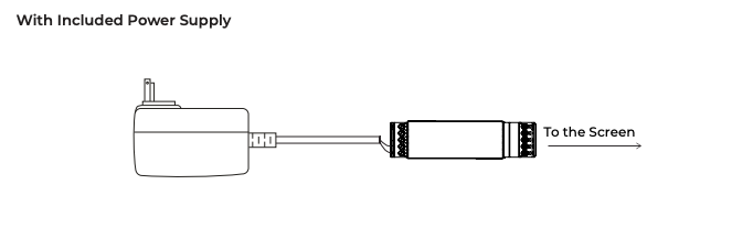 Included 24V wall adapter power supply connected via cable to screen connector plug