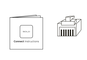 Solo Connect instruction booklet beside an RJ45 ethernet connector illustration