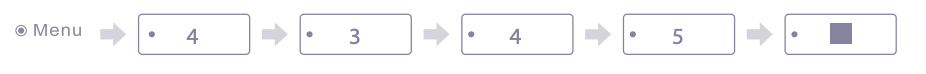 Menu navigation sequence showing steps 4, 3, 4, 5, then a colored square selection