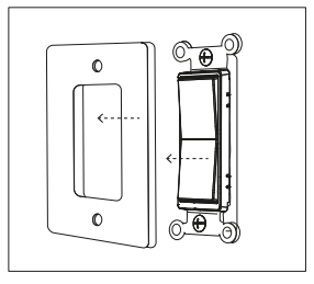 Zigbee in-wall smart switch beside a single-gang wallplate, exploded view showing paddle and mounting screws