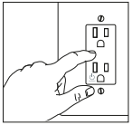 Hand pressing the manual button on a Zigbee Smart Outlet wall receptacle