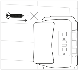 Screwdriver with X symbol indicating no screws needed to install outlet unit