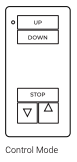 Decoset keypad showing UP, DOWN, and STOP buttons in Control Mode