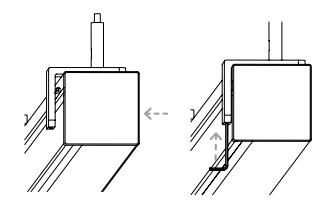 Two Solo 3 Flown Kit brackets shown in side-by-side comparison of horizontal and vertical cable exit orientations