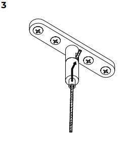 Step 3 diagram showing a ceiling bracket with cable attached and four mounting screw holes