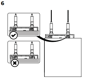 Step 6 diagram showing correct and incorrect cable connector orientation into bracket mount