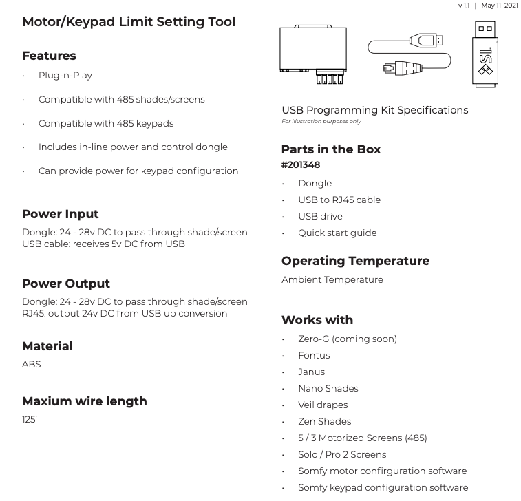 USB Programming Kit components: inline dongle, USB to RJ45 cable, and USB drive