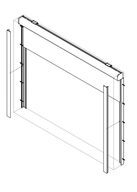 Isometric diagram showing Nano Box shade with side channels mounted on both sides of a window frame