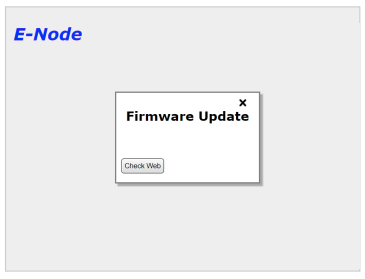E-Node interface showing Firmware Update dialog box with Check Web button