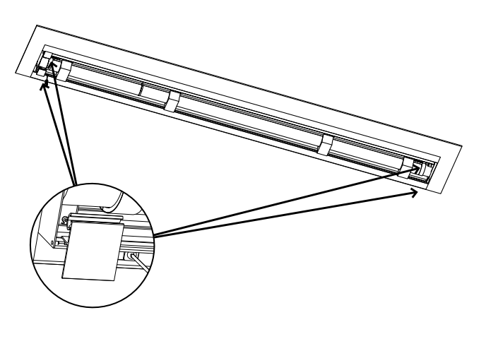 Diagram showing cable pass-through openings at both ends of the KAOS cassette case, with callout circle highlighting the opening detail