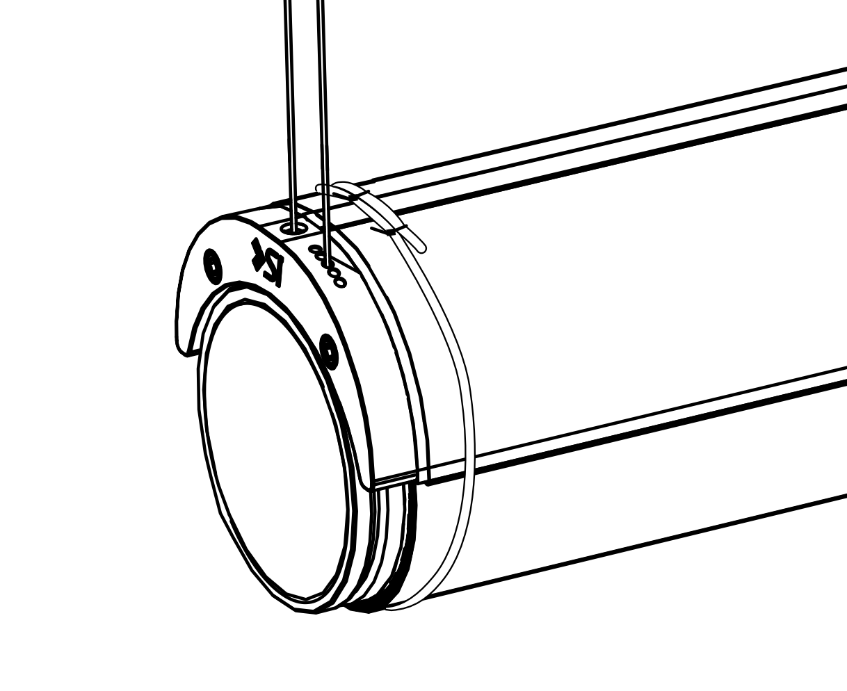 End cap bracket attached to roller tube with suspension cables threading through top