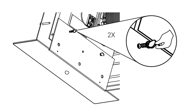 Hand tightening a bolt through the case panel, shown twice with close-up inset detail