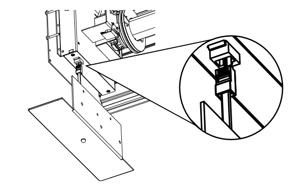 Closeup callout showing bracket clip engaging into ceiling track channel during L-bracket installation step