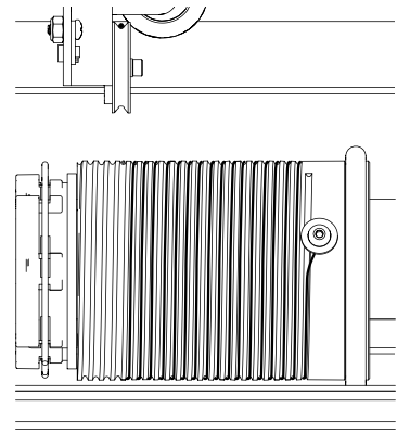 KAOS roller shade case shown from above and front, with fully coiled fabric roll and end caps resting on mounting brackets