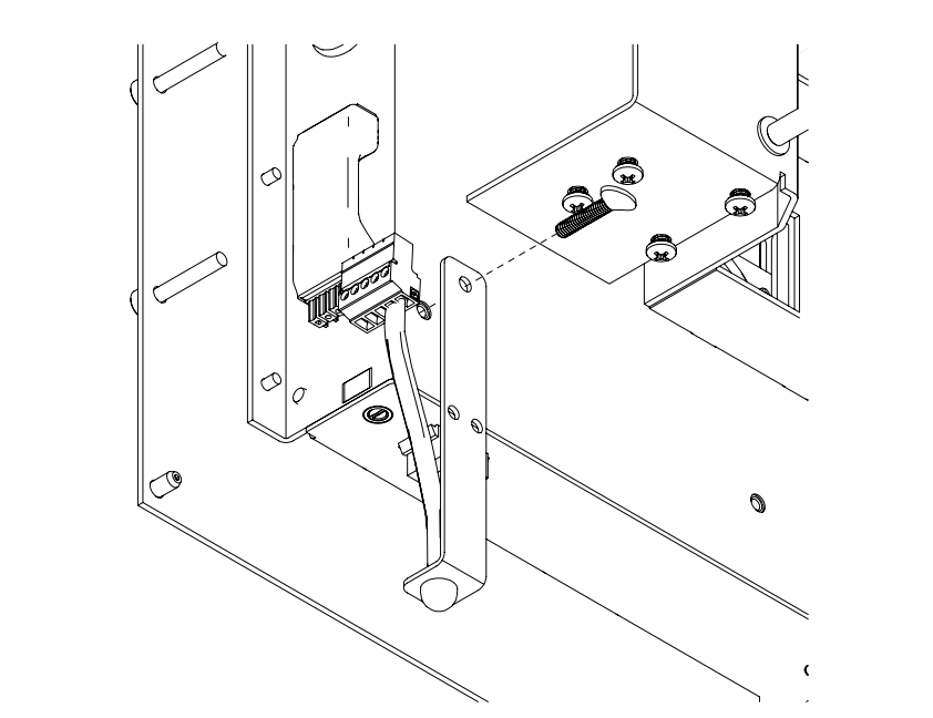 Diagram showing wiring connector routed through mounting bracket with ceiling bracket screw detail inset