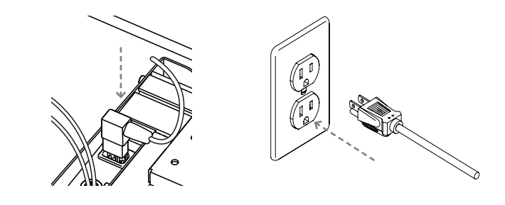 Power cable plugged into motor housing and power cord inserted into wall outlet