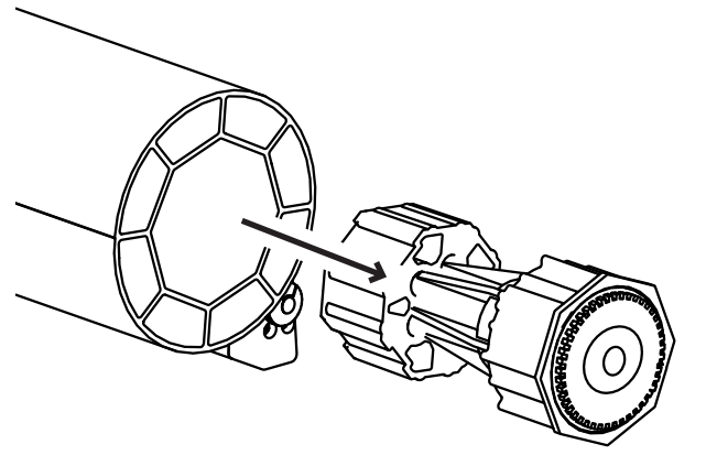 Motor being slid into tube with arrow indicating insertion direction