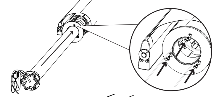 Exploded diagram showing motor retaining ring screws on left end of screen tube, with circular callout detail
