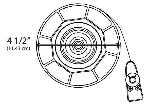 Diagram showing motorized roller assembly diameter measurement of 4 1/2 inches (11.43 cm)
