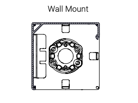 KAOS wall mount end cap bracket diagram, top-down view with circular motor opening
