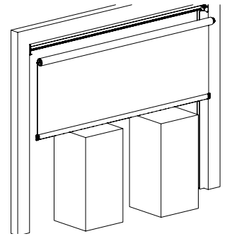 KAOS V1 shade housing mounted inside window frame with two support columns below