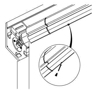 Self-tapping screw securing KAOS V1 end cap to housing, with magnified detail inset