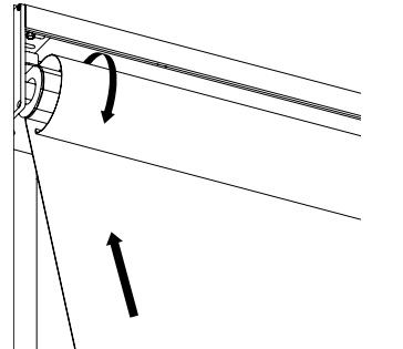 Roller tube rotating downward while fabric panel is pushed upward into KAOS housing during installation