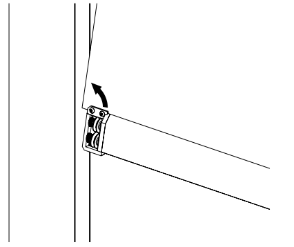 Arrow showing KAOS end cap rotating into locked position on wall-mounted housing