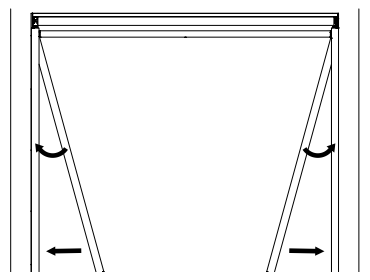 Diagram showing KAOS side tracks angling outward from header with arrows indicating outward spreading at base