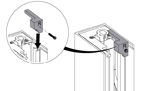 Right end cap being inserted into KAOS housing end with screw, detail callout shown