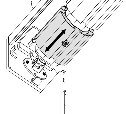 KAOS housing bracket sliding adjustment shown with bidirectional arrow indicating positioning range