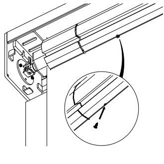 KAOS housing end cap attached to ceiling bracket with screw detail callout inset