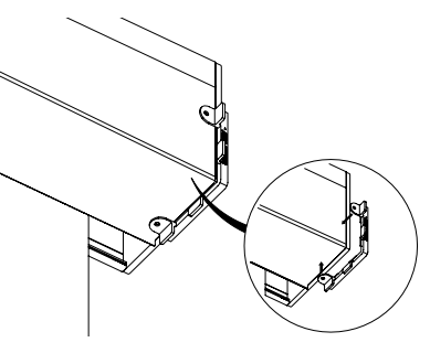 KAOS end cap attached to housing corner with closeup detail of bracket and screw alignment