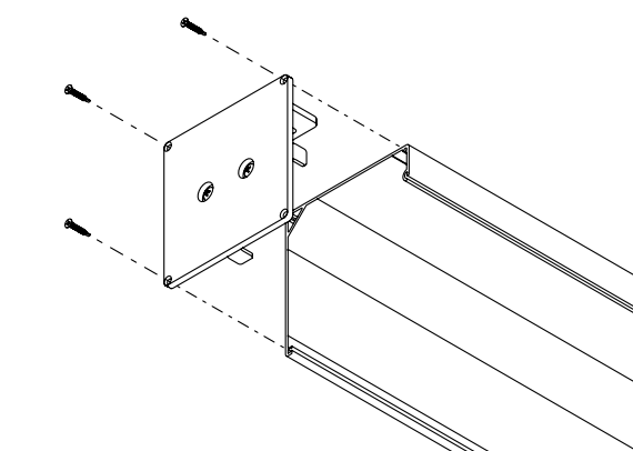 End cap being attached to KAOS housing end with three self-tapping screws shown exploded
